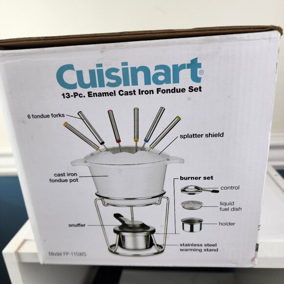 Cuisinart 13 Piece Enamel Cast Iron Fondue Set 1.5 Qt NWT - Picture 4 of 6